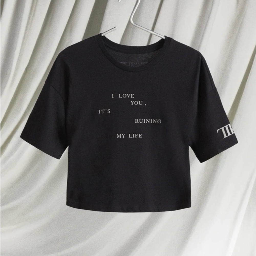 Taylor Swift Cream Black Crop Top Modern Text